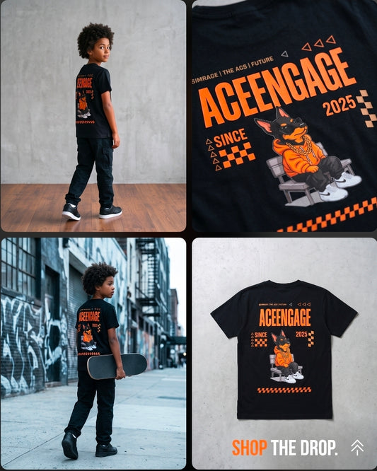 AceEngage Kids Graphic Tee – Black