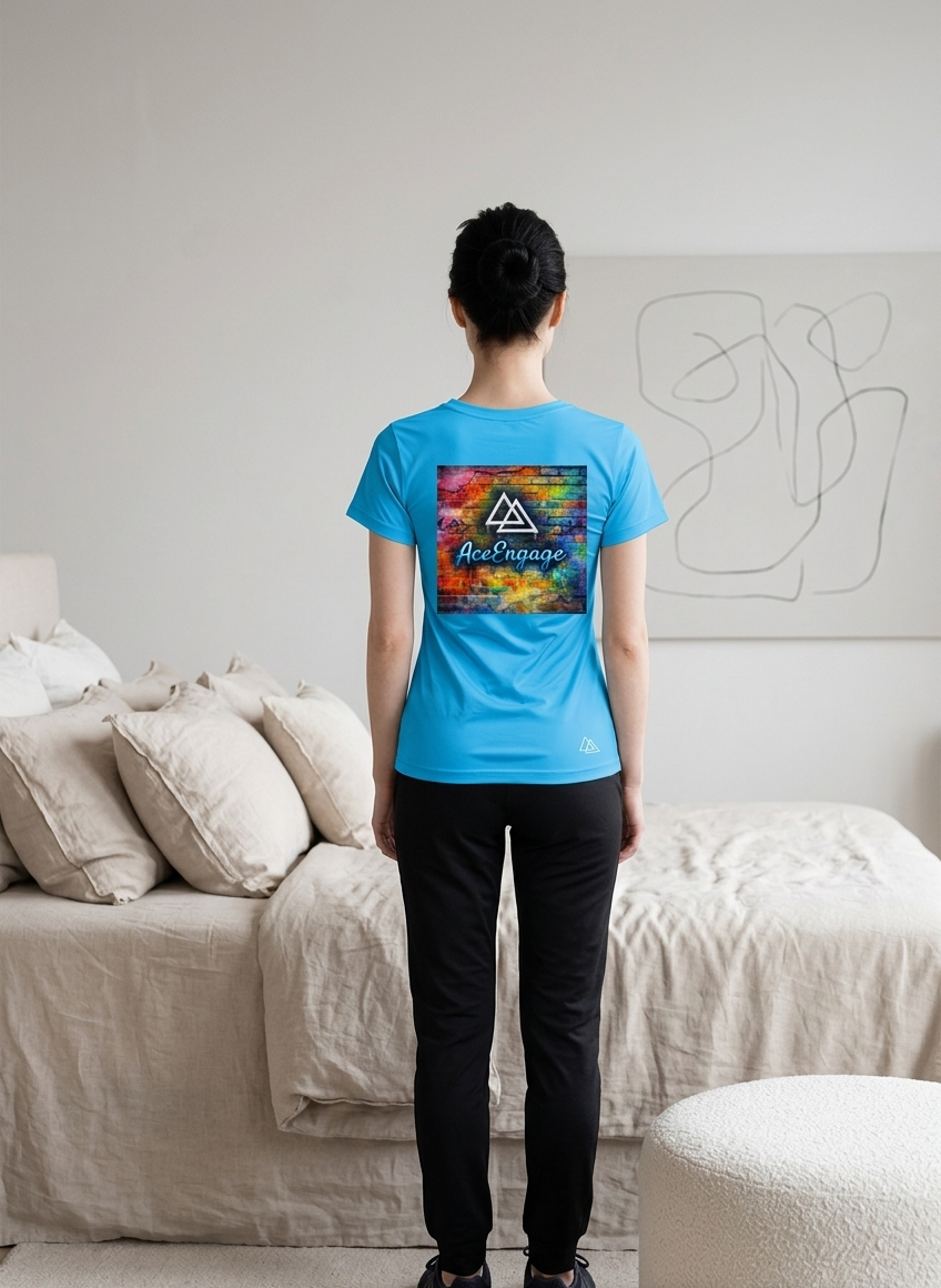 AceEngage Women's Graphic Tee – Sky Blue