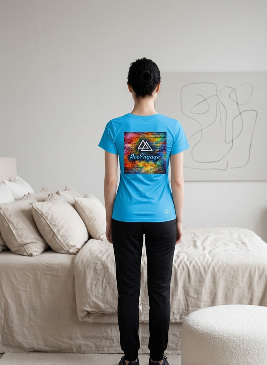 AceEngage Women's Graphic Tee – Sky Blue