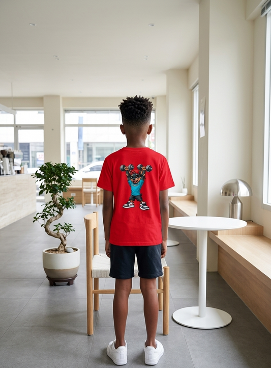 AceEngage Kids' Strong Dog Graphic Tee – Red