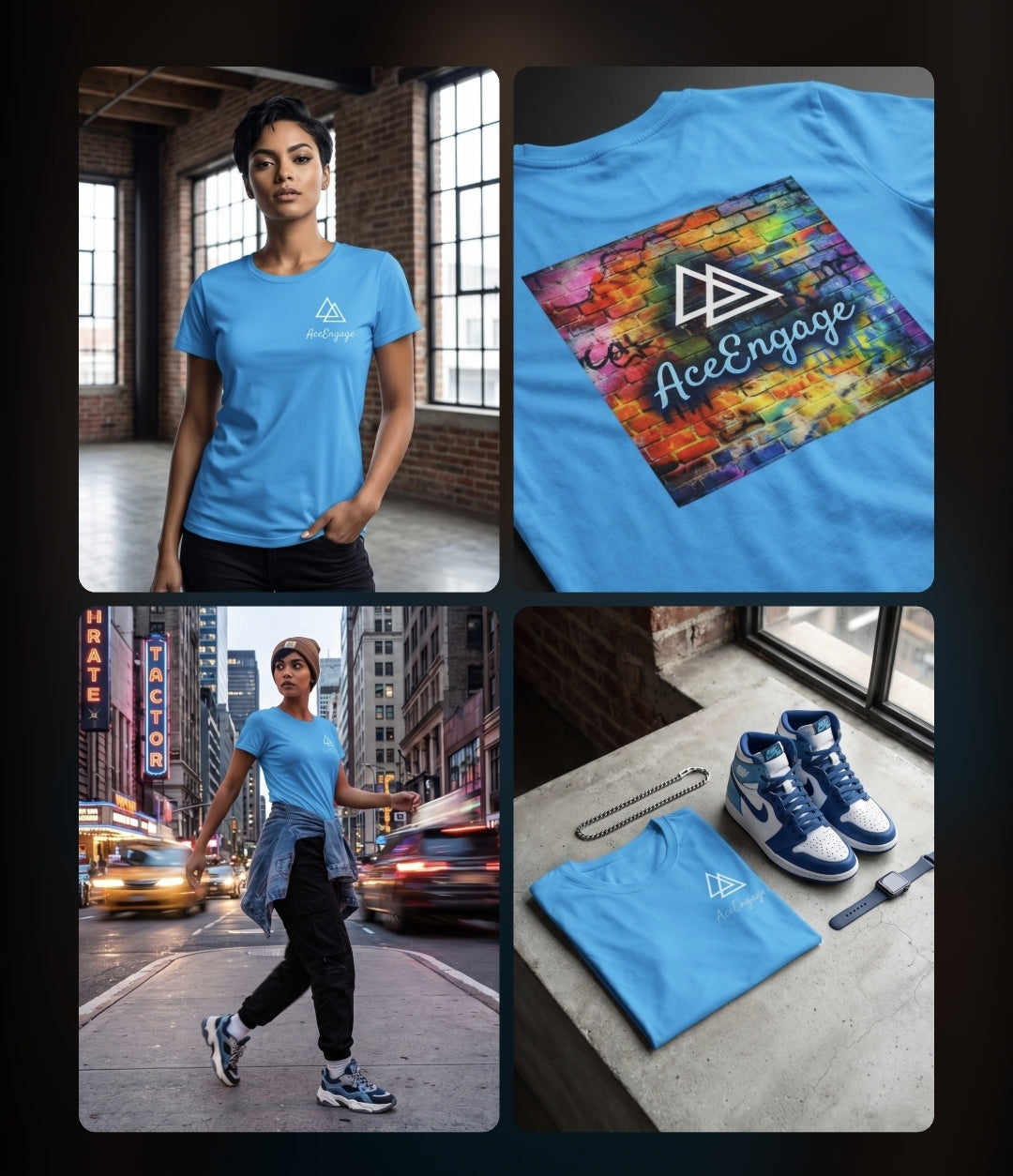 AceEngage Women's Graphic Tee – Sky Blue